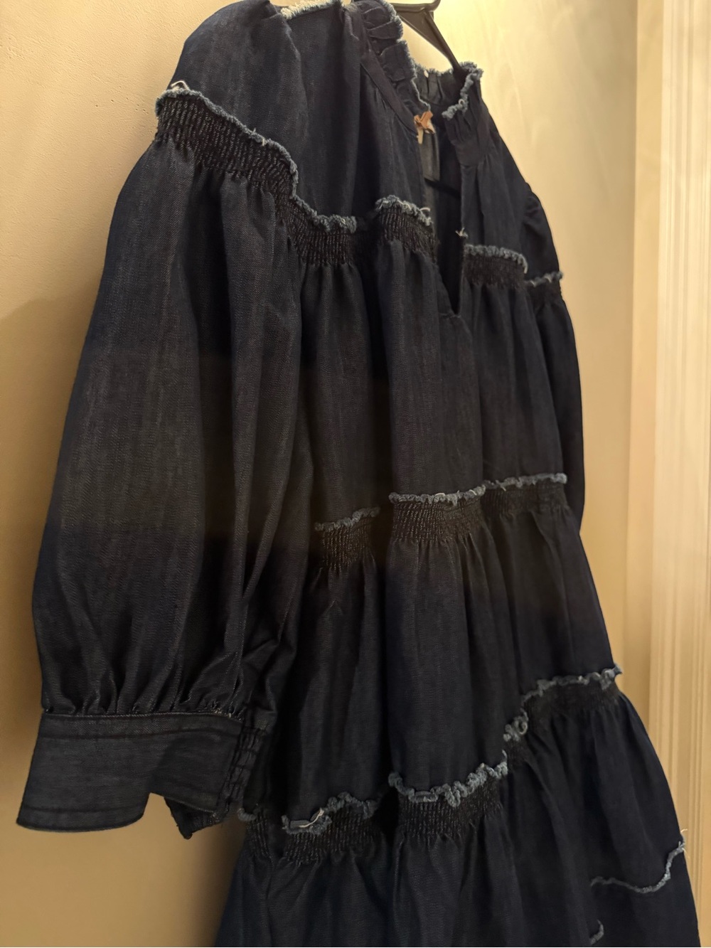 Pilcro Tiered Denim Swing Smock Dress Small Navy Jean - Picture 13 of 16